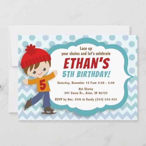 Ice Skate Boy Blue Ice Skating Birthday Invite