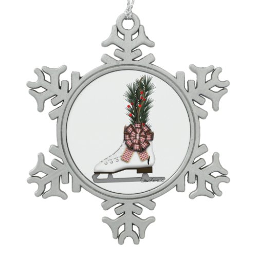 Ice Skate Christmas Decoration with Tartan Bow