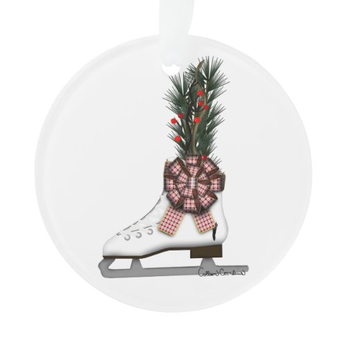 Ice Skate Christmas Decoration with Tartan Bow