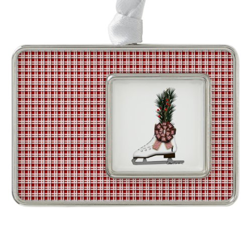Ice Skate Christmas Decoration with Tartan Bow