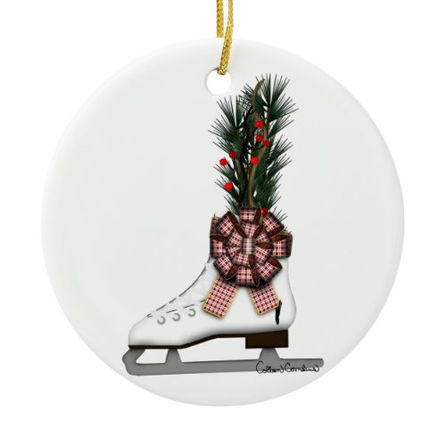 Ice Skate Christmas Decoration with Tartan Bowl