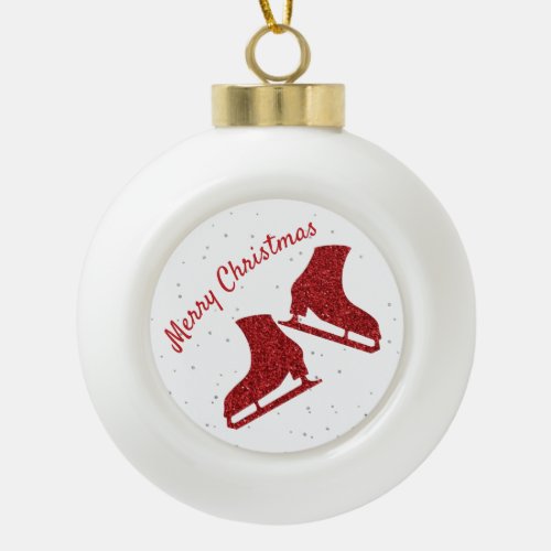 Ice skate Christmas ornament red sparkle