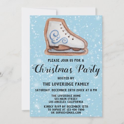 Ice Skate Cookie Holiday Christmas Party Blue Snow Invitation