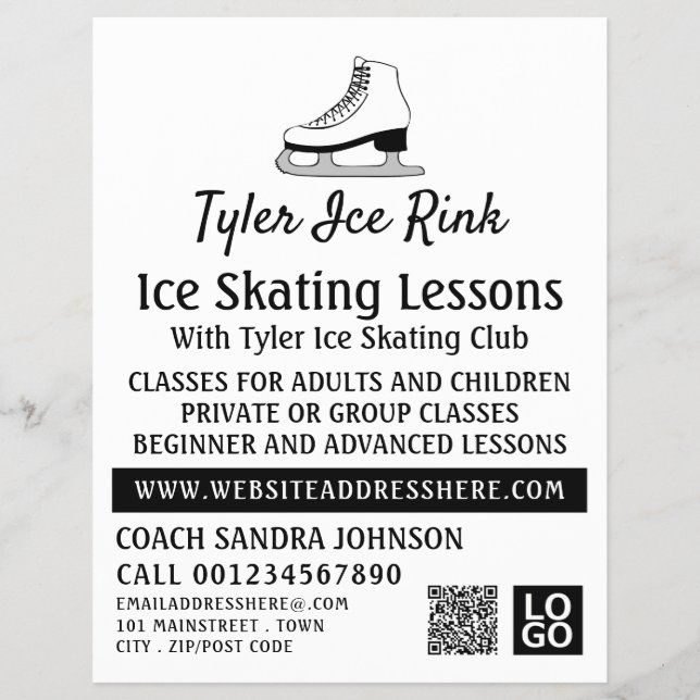 Ice Skate Design, Ice Skating Lesson Advertising Flyer (Front)