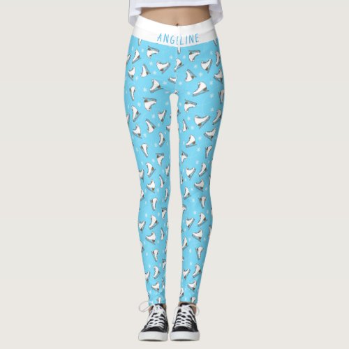 Ice Skate Figure Skating Kids Baby Blue Patterned Leggings