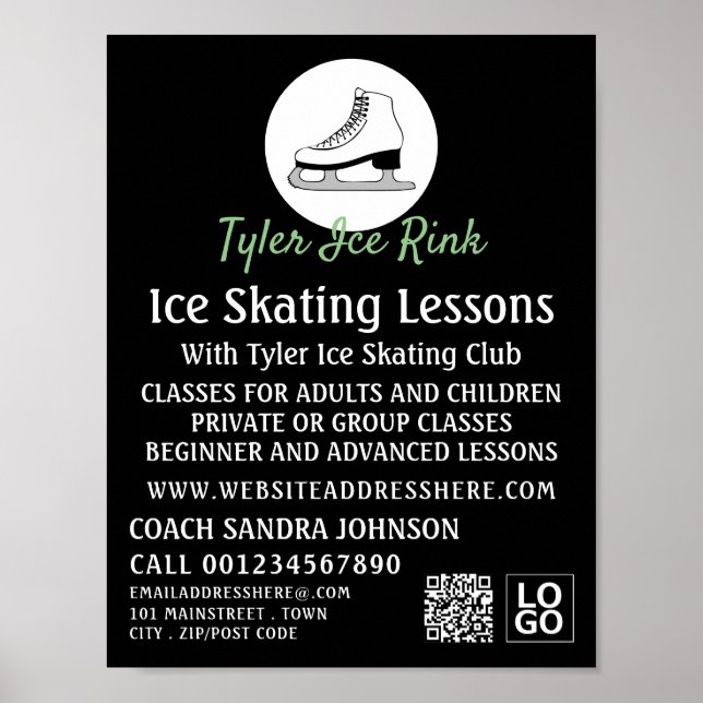 Ice Skate Logo, Ice Skating Lesson Advertising Poster (Front)