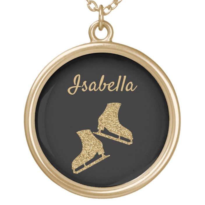 Ice skate Necklace figure skater gold glitter