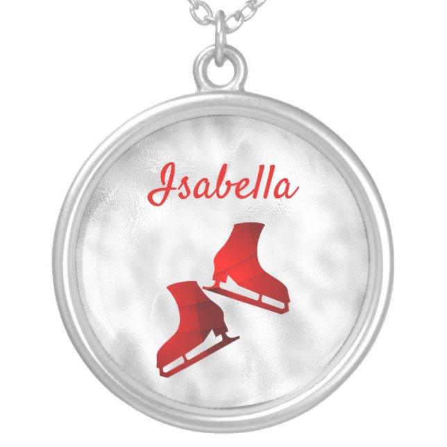 Ice skate Necklace figure skater red silver (Front)