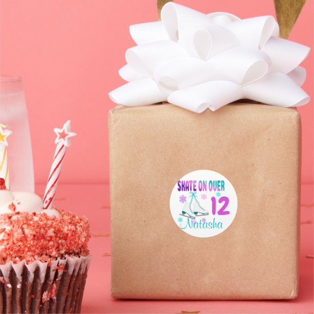 Ice Skate on Over Birthday Girl Skater  Classic Round Sticker (Party)