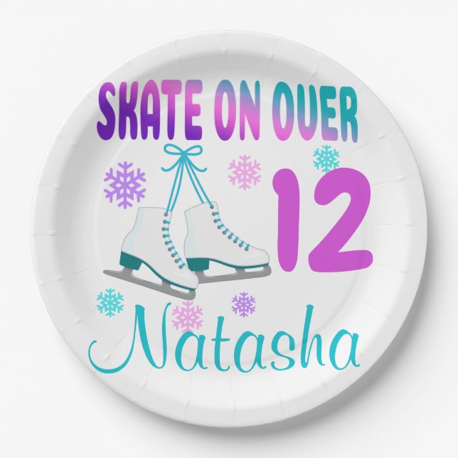 Ice Skate on Over Birthday Girl Skater  Paper Plates (Front)