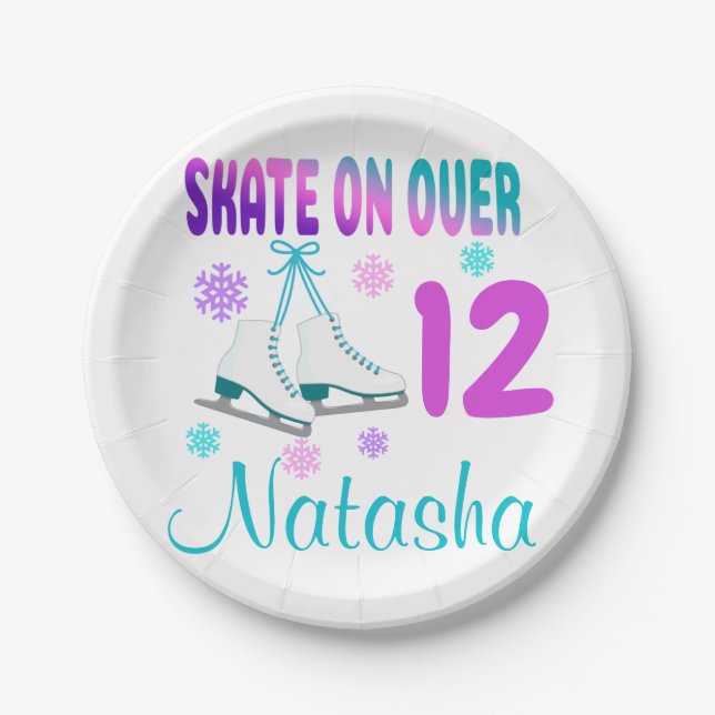 Ice Skate on Over Birthday Girl Skater  Paper Plates (Front)