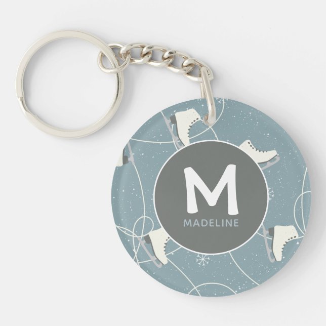 Ice Skate Pattern Personalized  Keychain (Front)