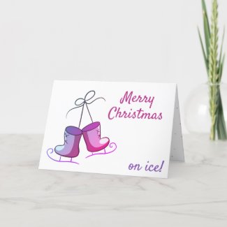 Ice skate pink and purple - cute Merry Christmas Holiday Card