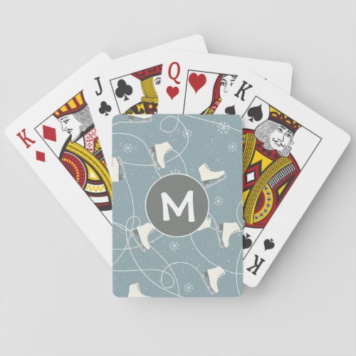Ice Skate Snowflake Monogram Playing Cards