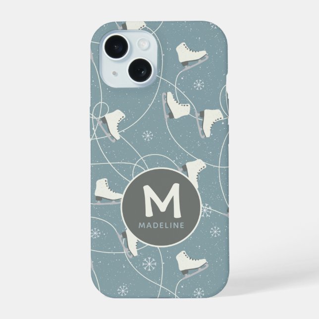 Ice skate & snowflake Personalized iPhone 15 Case (Back)