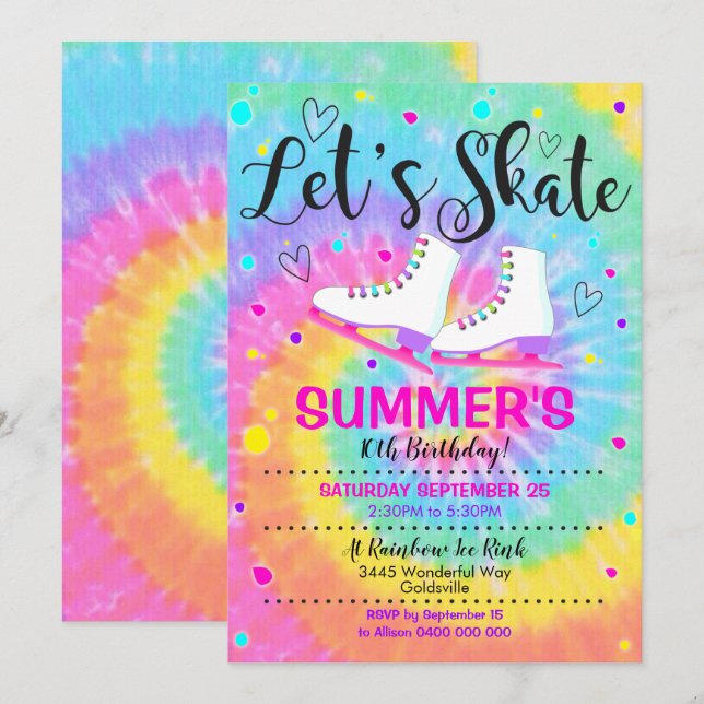 Ice skate Tie Dye Invitation Ice skating Party (Front/Back)