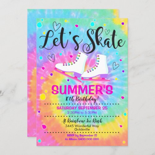 Ice skate Tie Dye Invitation Ice skating Party