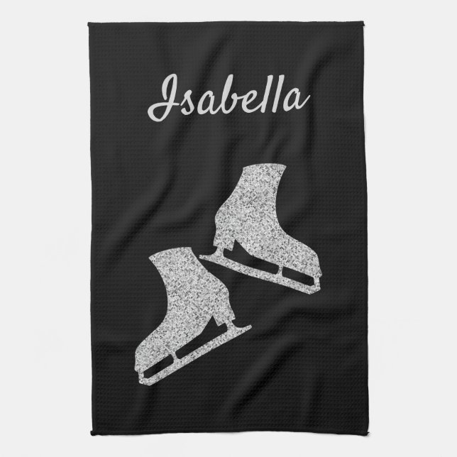 Ice skate towel figure skates Black silver glitter (Vertical)
