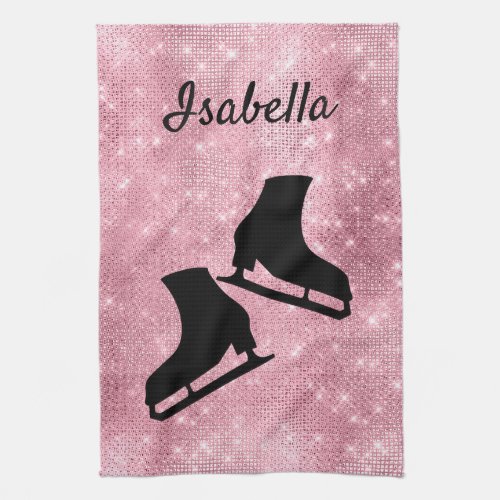 Ice skate towel figure skates pink sparkle