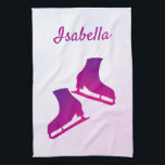 Ice skate towel figure skates purple pink<br><div class="desc">Purple personalized ice skate towel for figure skater - a useful ice skating gift to dry out blades after practice. Colors: Purple to hot pink gradient on pinkish ice background. Design: Pair of figure skates personalize with the name of the ice skater. Designed by iceskatingpassion.com. Other colors in the shop...</div>