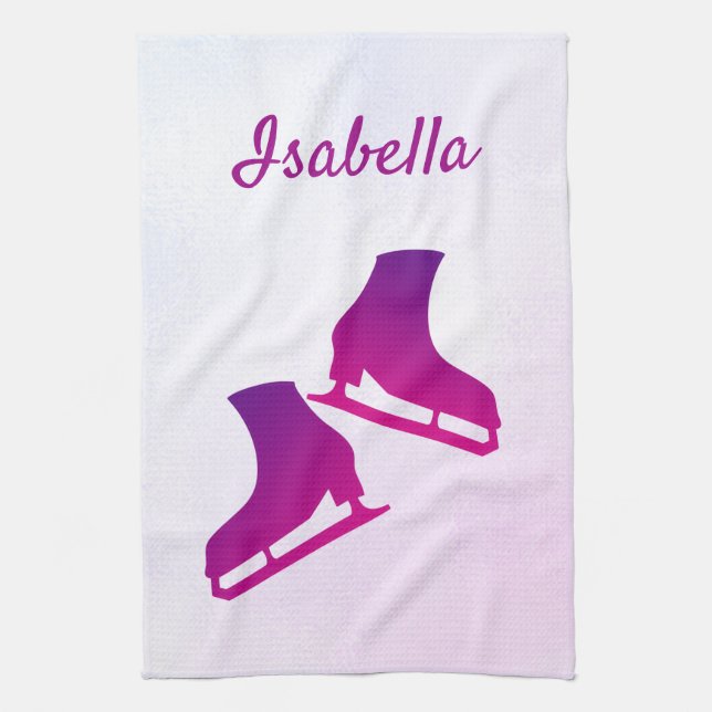 Ice skate towel figure skates purple pink (Vertical)