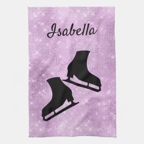 Ice skate towel figure skates purple sparkle