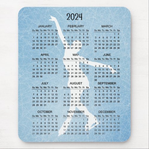 Ice Skater Design 2024 Calendar Mouse Pad