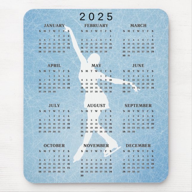 Ice Skater Design 2025 Calendar Mousepad (Front)