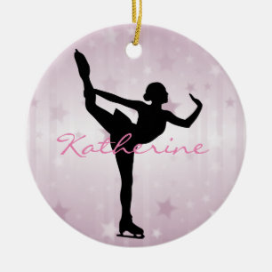Ice Skater Pink Stars Ornament