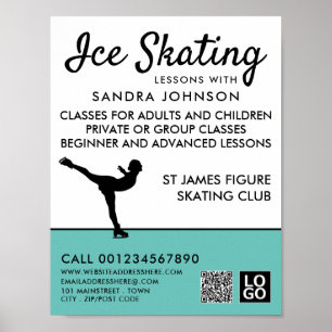 Ice Skater Silhouette, Ice Skating Lesson Advert Poster