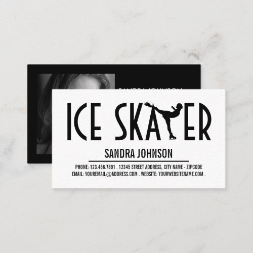 Ice Skater Silhouette Logo Skating Coach Photo Business Card