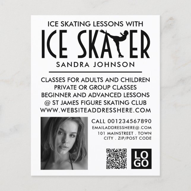 Ice Skater Silhouette Logo, Skating Lesson Advert Flyer (Front)