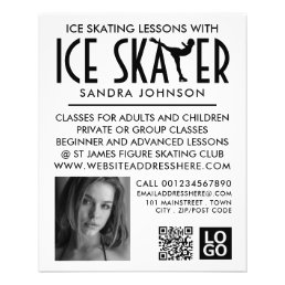 Ice Skater Silhouette Logo, Skating Lesson Advert Flyer