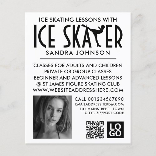 Ice Skater Silhouette Logo Skating Lesson Advert Flyer