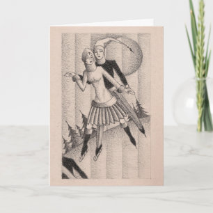 Ice Skaters 1920"s Deco Holiday Card