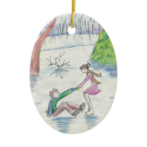 Ice Skaters Ceramic Ornament