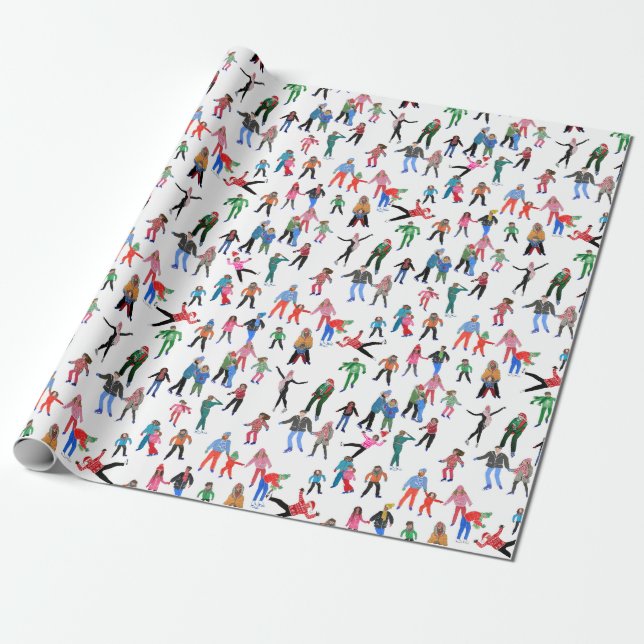 Ice Skaters Christmas Joy Wrapping Paper (Unrolled)