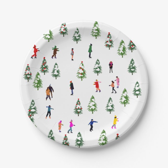 Ice Skaters Pine │ ice skating christmas winter  Paper Plates (Front)