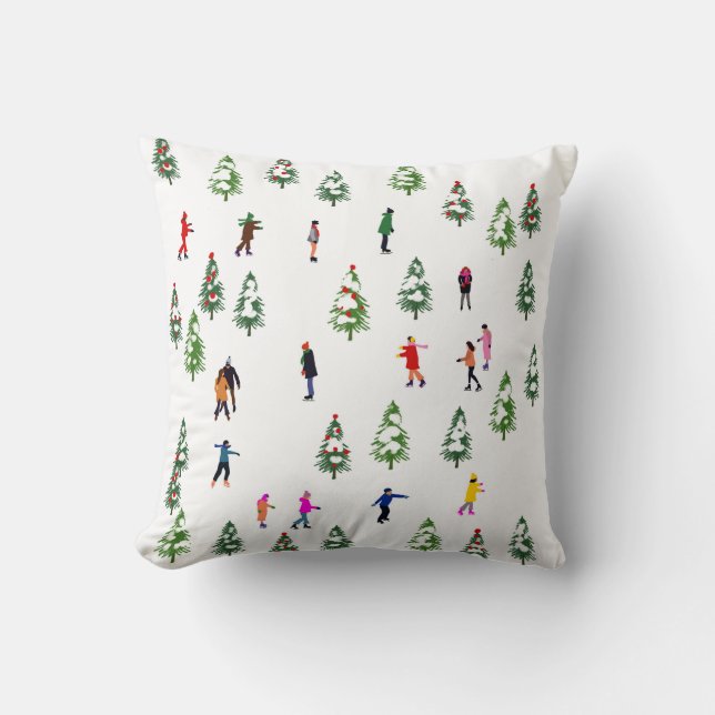 Ice Skaters Pine │ ice skating christmas winter Throw Pillow (Front)