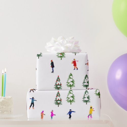 Ice Skaters Pine  ice skating christmas winter  Wrapping Paper
