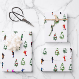 Ice Skaters Pine │ ice skating christmas winter Wrapping Paper Sheets