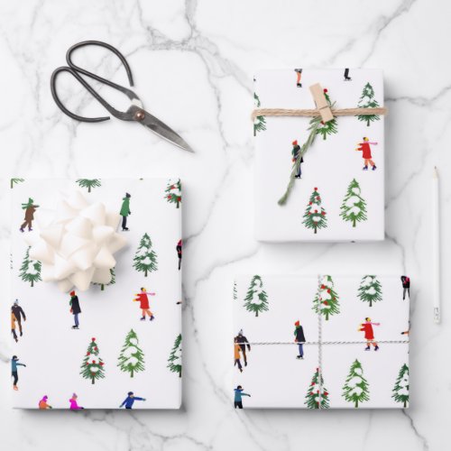 Ice Skaters Pine  ice skating christmas winter Wrapping Paper Sheets