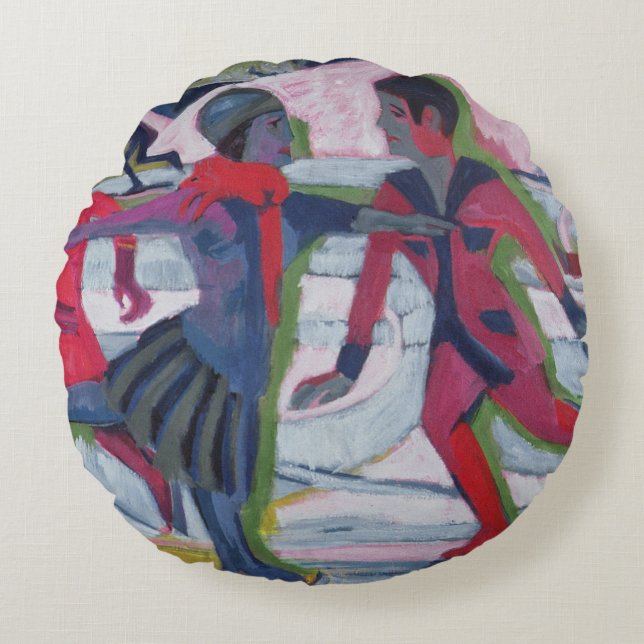 Ice Skaters Round Pillow (Front)