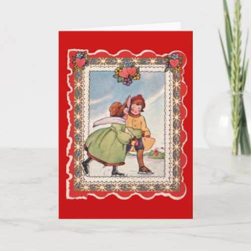 Ice Skaters Valentine Holiday Card