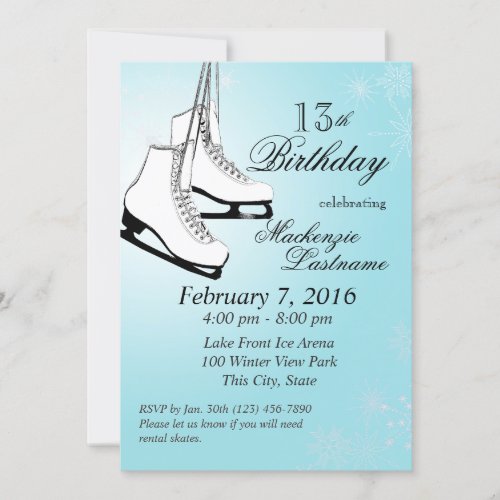 Ice Skates and Snowflakes Birthday Invitation