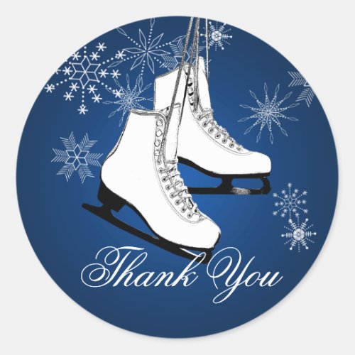 Ice Skates and Snowflakes Blue Classic Round Sticker