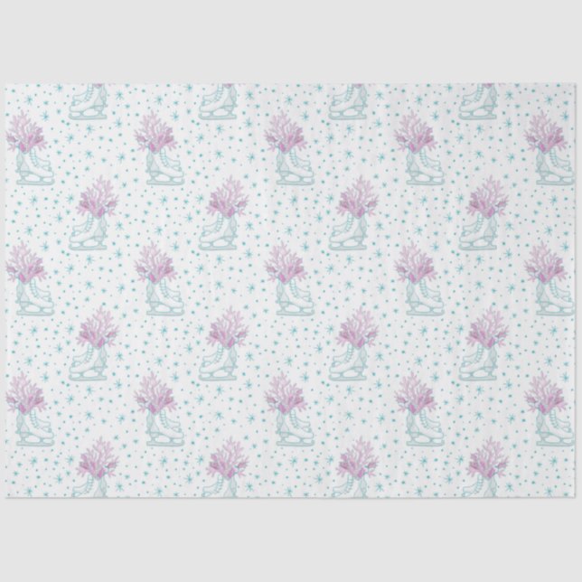 Ice Skates and Snowflakes Christmas Tissue Paper (Front)
