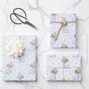 Ice Skates and Snowflakes Christmas Wrapping Paper Sheets