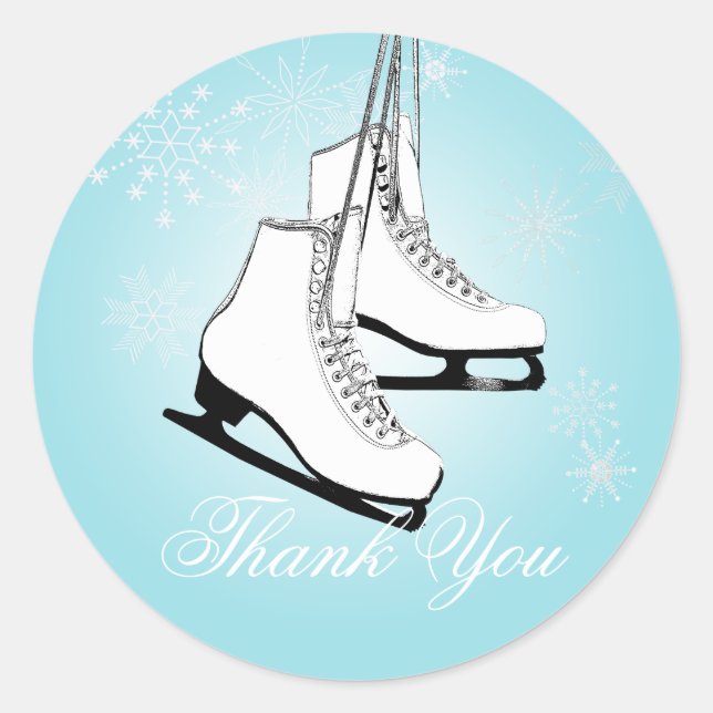Ice Skates and Snowflakes Classic Round Sticker (Front)