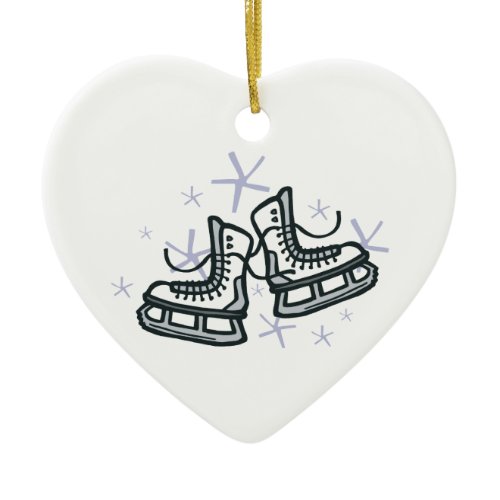 ice skates and snowflakes graphic ceramic ornament